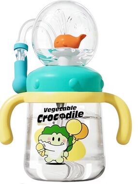Kids Sippy Cup with Whale Spinner - Yellow & Teal